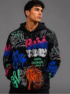 George V Paris Black & White Graphic Mens Rhinestone Hoodie